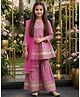 Cutiekins Viscose Rayon Woven Three Fourth Sleeves Gota Lace Embellished & Chevron Printed Kurti Sharara Set With Dupatta - Pink & White