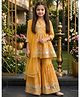 Cutiekins Viscose Rayon Woven Three Fourth Sleeves Gota Lace Embellished & Floral Printed Kurti Sharara Set With Dupatta - Yellow & White