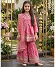 Cutiekins Viscose Rayon Woven Three Fourth Sleeves Gota Lace Embellished & Floral Printed Kurti Sharara Set With Dupatta - Pink & White