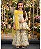 Cutiekins Viscose Rayon Woven Three Fourth Sleeves Gota Lace Embellished & Floral Printed Coordinating Kurti Sharara Set With Dupatta - White & Yellow