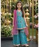 Cutiekins Viscose Rayon Woven Sleeveless Gota Lace Embellished & Floral Printed Kurti Sharara Set With Dupatta - Blue & Pink