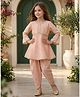 Cutiekins Silk Woven Full Bell Sleeves Abstract Embroidered & Gota Lace Embellished Kurti & Dhoti Set - Peach & Gold