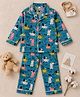 Vastrarth Cotton Woven Full Sleeves Puppy Printed Coordinating Shirt & Pajamas Night Suit - Teal Blue