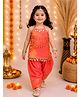 Titrit Silk Woven Sleeveless Lace Embellished Mirror Work Detailed Kurti & Salwar Set - Orange
