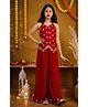 Titrit Georgette Woven Sleeveless Floral Foil Printed Top & Palazzo Set - Red