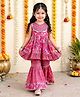 Titrit Georgette Woven Sleeveless Lace Embellished Floral Printed Kurti & Sharara Set - Pink