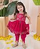 Titrit Georgette Woven Sleeveless Lace Embellished Mirrorwork Detailed Kurti & Dhoti Set - Red