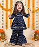 Titrit Cotton Woven Full Sleeves Lace Embellished Floral Printed Kurti & Sharara Set - Blue