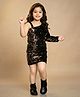 Titrit Velvet Woven Full Sleeves Sequins Embellished Dress - Black