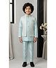 Ahhaaaa Jacquard Woven Full Sleeves Solid Sherwani & Pants With Geometric & Floral Embroidered Jacket Set - Turquoise
