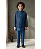Ahhaaaa Jacquard Woven Solid Sherwani & Pants With Full Sleeves Ethnic Embroidered Jacket Set - Blue