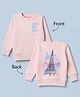 Wingsfield Knit Sweatshirt with Full Sleeves and Eiffel Tower Front & Back Print - Pink