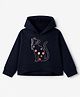 Wingsfield Knit Hooded Sweatshirt with Full Sleeves and Cat Print in Navy Blue