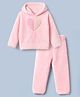 Wingsfield Knit Full Sleeves Hooded Winter Wear Suit With Heart Patch - Pink