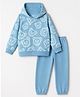 Wingsfield Knit Full Sleeves Hooded Winter Wear Suit With Bear Print - Blue