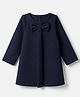 Wingsfield Knit Full Sleeves Solid Dress with Bow Applique in Navy Blue