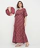Bella Mama 100% Cotton Woven Half Sleeves Kaftan Style Maternity Nighty With Paisley Print - Maroon