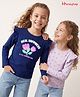 Honeyhap Premium Cotton Knit Full Sleeves Top With Bio Wash & Floral Print Pack Of 2 - Limoges & Orchid Ice