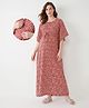 Bella Mama 100% Cotton Woven Half Sleeves Kaftan Style Maternity Nighty With Paisley Print - Maroon