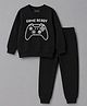 Plum Tree 100% Cotton Knit Full Sleeves Game Ready Text Printed Tee & Joggers Set - Black