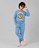 Plum Tree 100% Cotton Knit Full Sleeves Tiger & Typography Printed Tee & Joggers Set - Aqua Blue