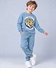 Plum Tree 100% Cotton Knit Full Sleeves Tiger & Typography Printed Tee & Joggers Set - Aqua Blue