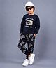 Plum Tree 100% Cotton Knit Full Sleeves Born To Win Text Printed Tee & Joggers Set - Navy Blue
