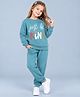 Plum Tree 100% Cotton Knit Full Sleeves Just Be Kind Text Printed Tee & Joggers Set - Teal Blue