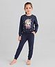 Plum Tree 100% Cotton Knit Full Sleeves Unicorn & Magic Text Printed Tee & Joggers Set - Navy Blue