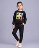 Plum Tree 100% Cotton Knit Full Sleeves Unicorn & Typography Printed Tee & Joggers Set - Black