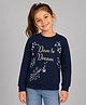 Plum Tree 100% Cotton Knit Full Sleeves Dare To Dream Text & Butterfly Printed Pre Winter Sweatshirt - Navy Blue