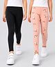 Plum Tree Cotton Lycra Knit Pack Of 2 Solid & Unicorn Printed Leggings - Peach & Black
