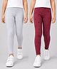 Plum Tree Cotton Lycra Knit Pack Of 2 Solid & Polka Dots Glitter Printed Leggings - Grey & Wine