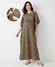Bella Mama 100% Cotton Woven Half Sleeves Kaftan Style Maternity Nighty With Paisley Print - Black