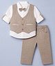 Simply Premium Twill Woven Full Sleeves Party Suits With Bow in Brown