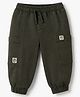 Simply Premium Cotton Blend Woven Full Length Joggers with Bear Patch - Green