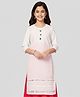 Aarika Cotton Woven Three Fourth Sleeves Abstract Embroidered Kurti - White