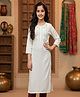 Aarika Cotton Woven Three Fourth Sleeves Sequins Embellished Geometric Embroidered Kurti - White