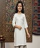 Aarika Cotton Woven Three Fourth Sleeves Geometric Embroidered Kurti - White