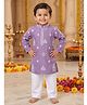 Ridokidz Cotton Woven Full Sleeves Kurta Pajama Set with Floral Motifs Embroidery - Plum