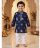Ridokidz Cotton Woven Full Sleeves Kurta Pajama Set with Floral Motifs Embroidery - Navy