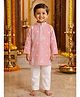 Ridokidz Cotton Woven Full Sleeves Kurta Pajama Set with Floral Motifs Embroidery - Pink