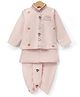 Ridokidz Woven Dhoti Kurta Set and Jacket with Full Sleeves and Floral Embroidery in Light Pink for 0-6 Months
