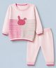 ToffyHouse Woven Knit Full Sleeves Winter Wear Suit With Rabbit Patch - Light Pink