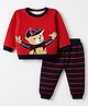 ToffyHouse Woven Knit Full Sleeves Winter Wear Suit With Bear Print - Red
