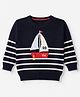 ToffyHouse Knit Winter Full Sleeves T-Shirts with Boat & Stripe Design - Navy Blue