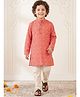AJ Dezines Pure Cotton Woven Full Sleeves Floral & Ethnic Motif Printed Kurta & Pyjama Set - Orange