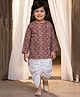 AJ Dezines Pure Cotton Woven Full Sleeves Floral Motif Printed Kurta & Dhoti Set - Wine