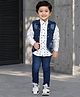 AJ Dezines Cotton Blend Woven Full Sleeves Geometric Printed Shirt & Jeans With Jacket Set - Blue & White
