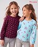 Honeyhap 100% Cotton Knit Full Sleeves Tops with Polka Dots & Floral Print Pack of 2 in Light Blue & Maroon